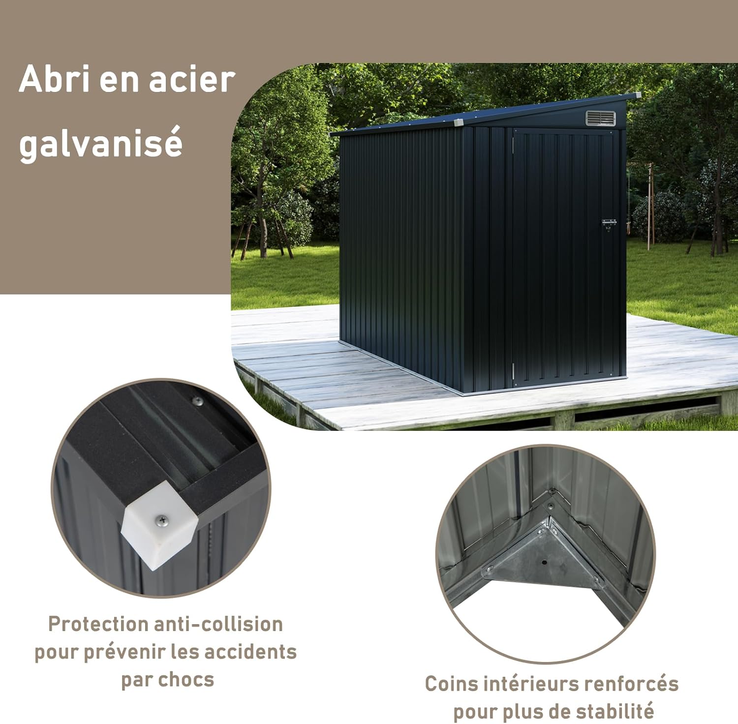 RELAX4LIFE Abri de Jardin Métal 235X117X185CM avec 2 Portes Verrouillable-Loquets Clés Inclus et Fenêtres, Cabane à Outils Cabanon Résistant aux intempéries pour Poubelles Extérieur (Gris, 5M³)