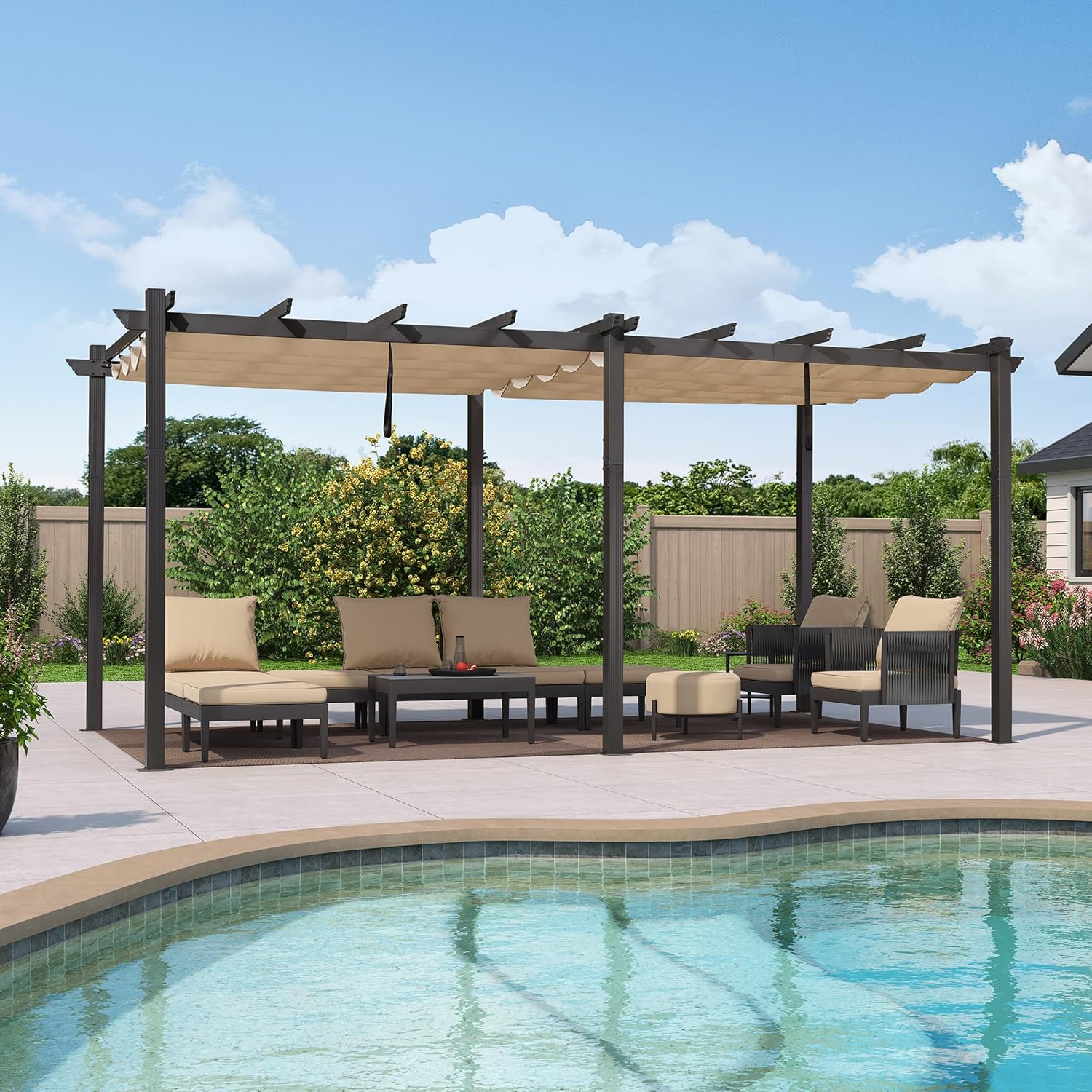 PURPLE LEAF - Pergola aluminium 5,5x3m toit coulissant extérieur