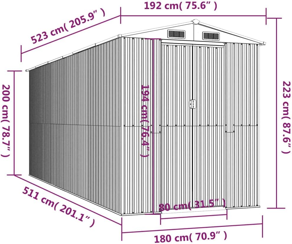 vidaXL - Abri de jardin acier galvanisé 192x523x223 cm anthracite