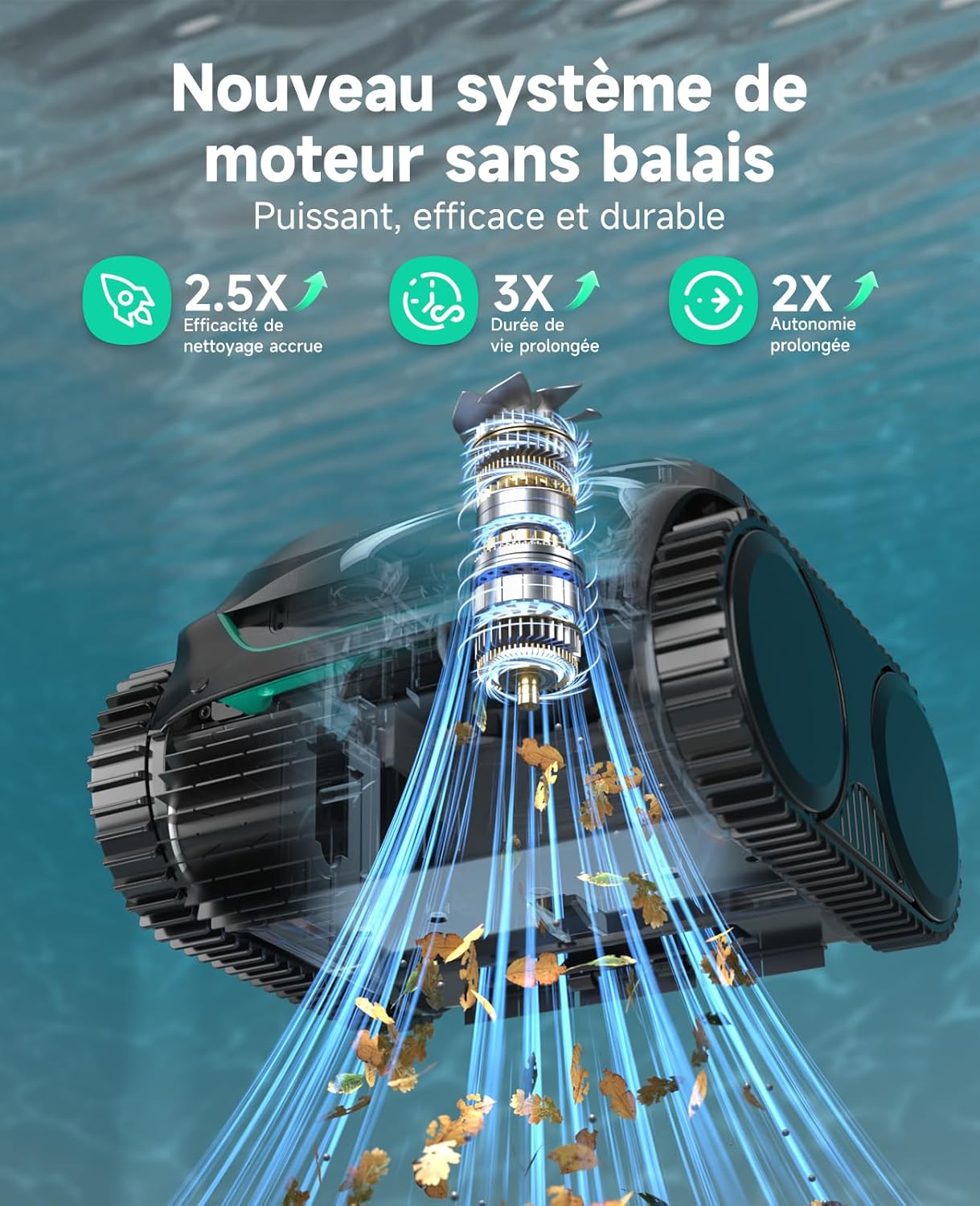 WYBOT - C2 série - pour piscines 150㎡ - filtration double, nettoyage fond/parois, autonomie 180 min - C2