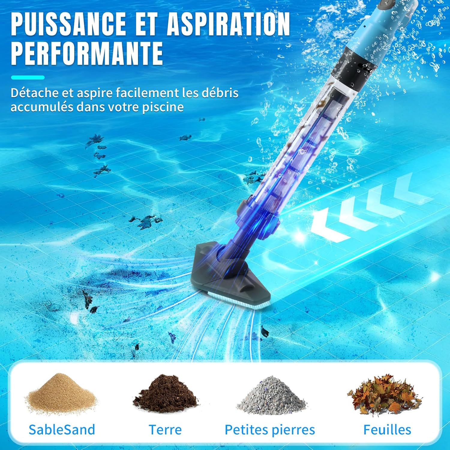 LEADZM - Aspirateur piscine sans fil, 4000mAh, 60min, 220x17,2x9,6cm