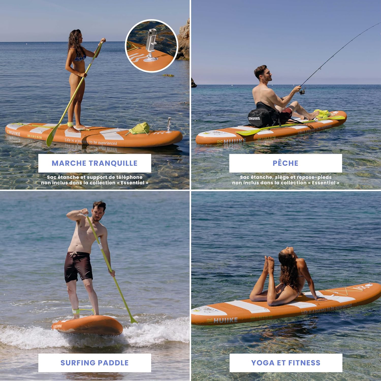 HUIIKE Paddle Gonflable Adulte avec Accessoires Inclus, Pagaie, Ailerons, Pompe. Planche de Stand Up Paddle Grande Stabilité et Résistance. 305 x 84 x 15 cm, Jusqu'à 130 kg