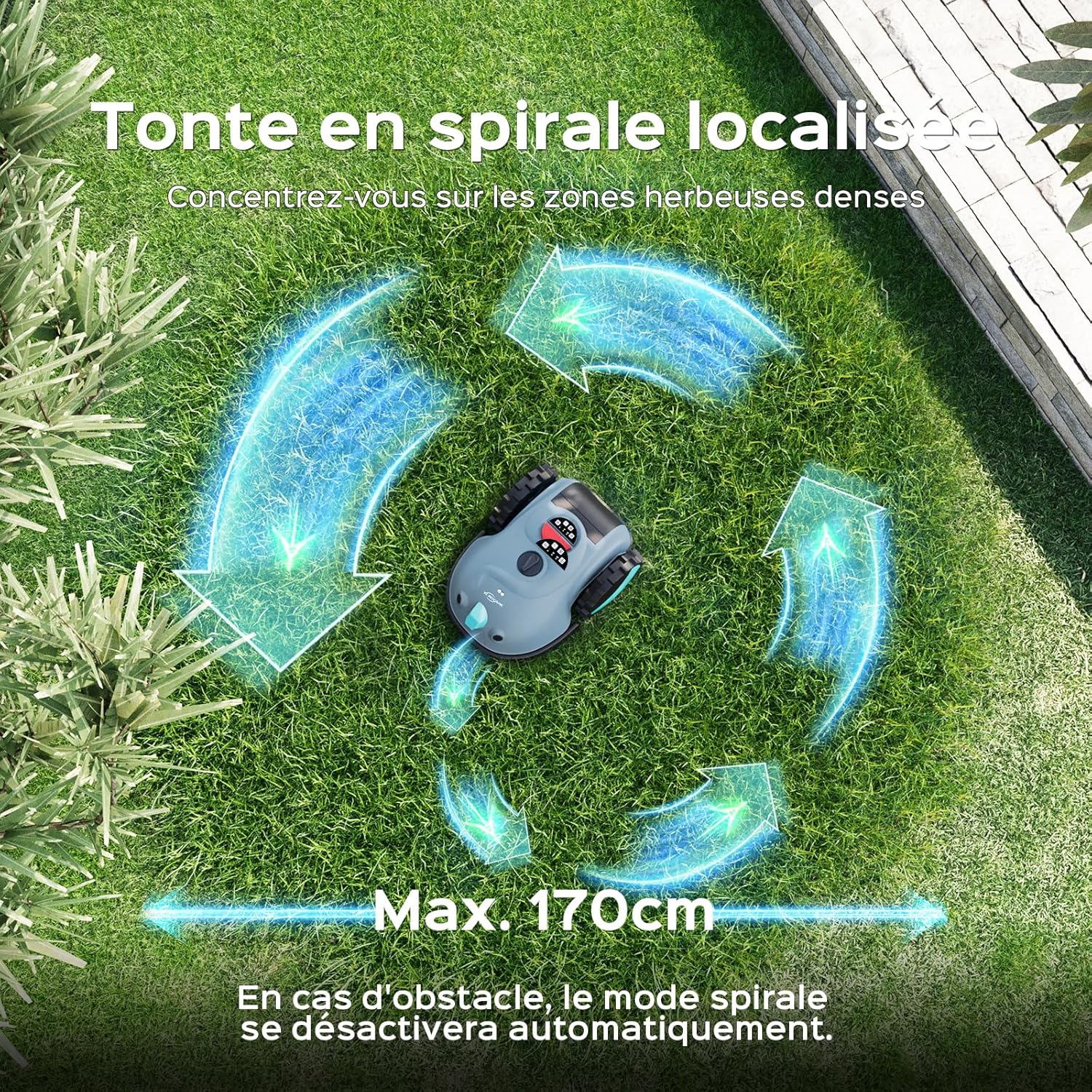 YARDCARE - robot tondeuse série V100 - batterie 4Ah, navigation visuelle, détection d'obstacles, peigne à herbe, lames -