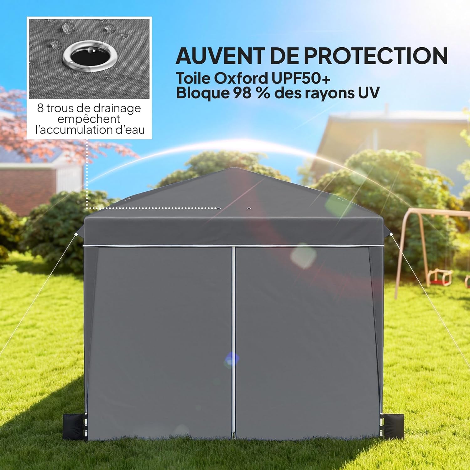 Outsunny - tonnelle pliante série jardin - 3x3m - parois latérales, UV 50+, hauteur réglable, fenêtre et porte