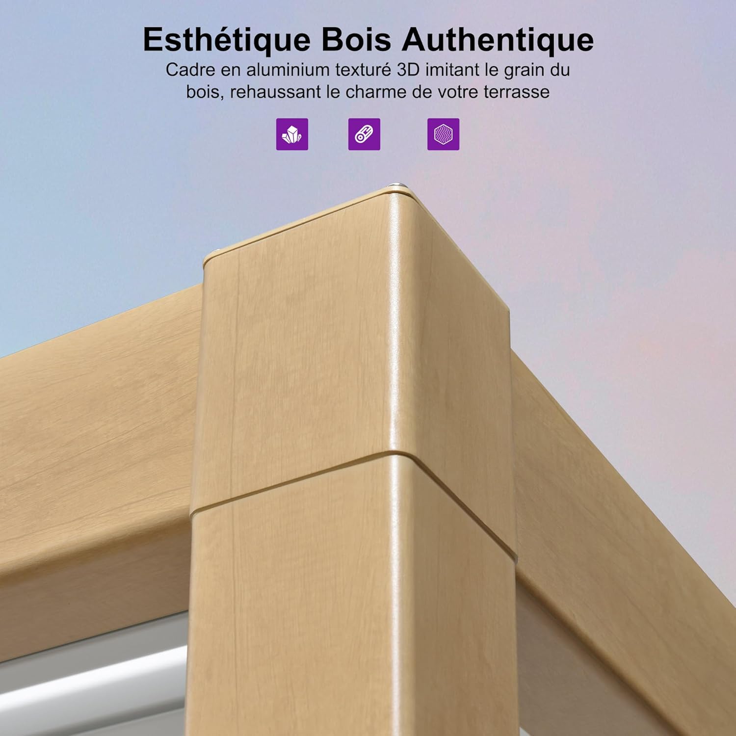 PURPLE LEAF - Pergola Bioclimatique bois effet alu - 3,5x6,35m - lames orientables, imperméable, extérieur