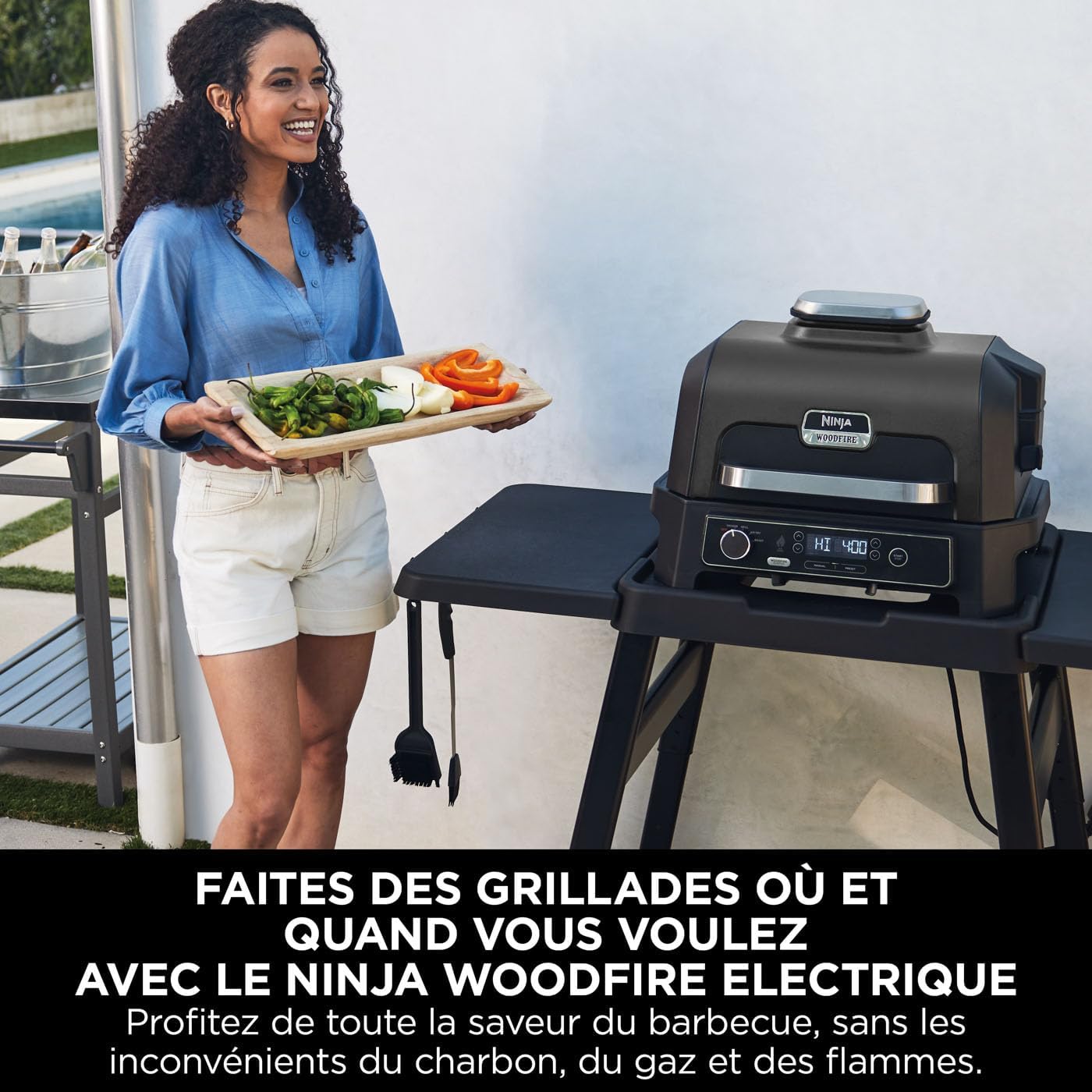 Ninja - Barbecue électrique Pro XL portable - Smart Cook, air fryer, thermomètre, fumoir, granulés Woodfire - OG850EU
