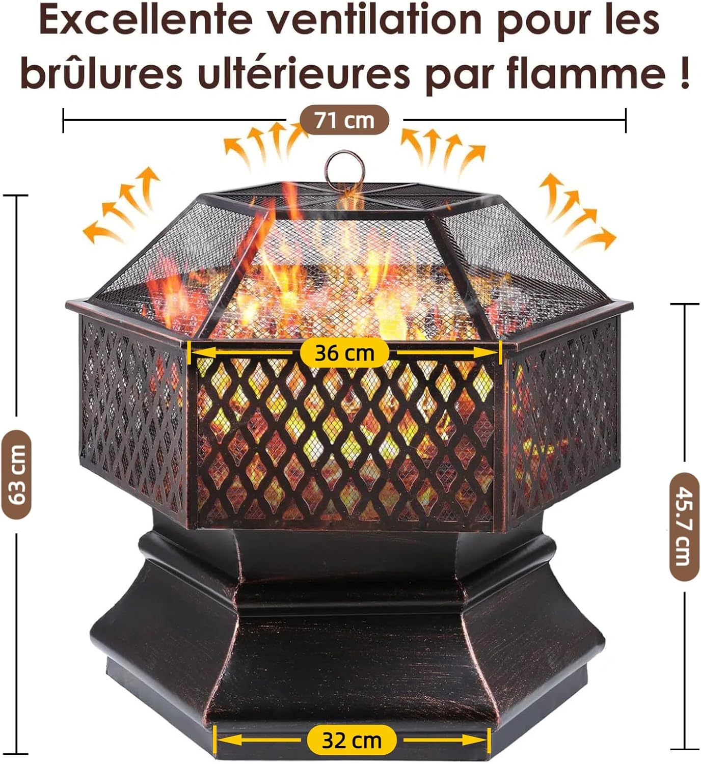 TLSUNNY - Brasero de Jardin - 71x71x63 cm - grill, filet, chauffage TLSUNNY