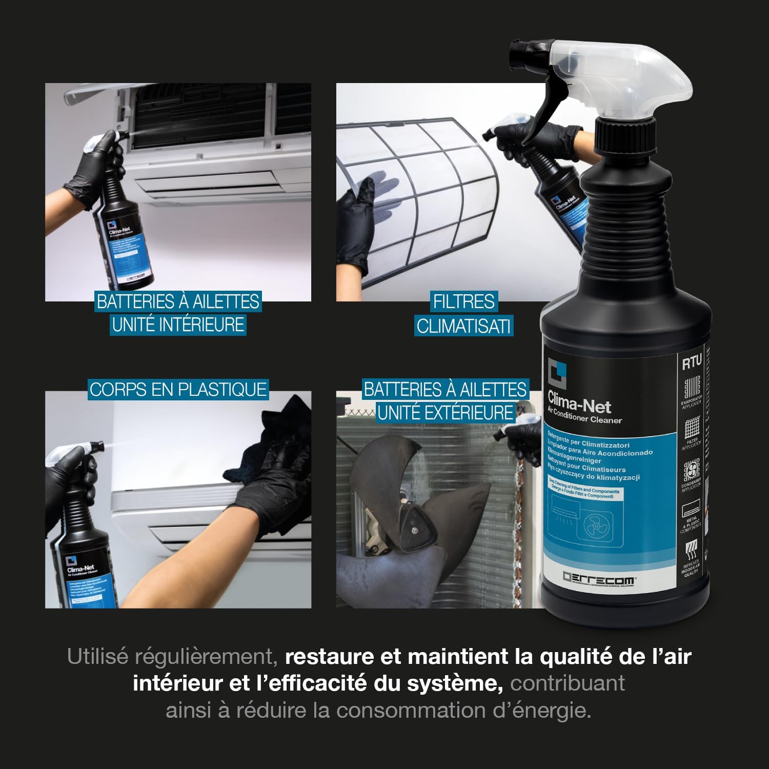 ERRECOM - Kit Nettoyage Clim PRO+ - 1L nettoyant, housse, gants - JETGUNPRO+