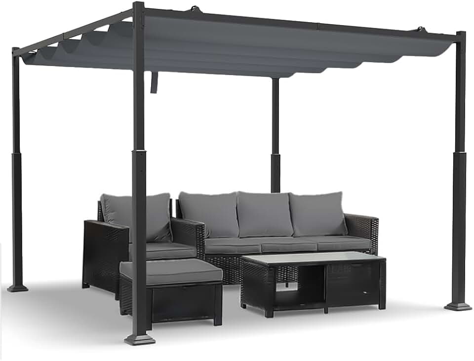 VOUNOT - Pergola rétractable 3x3m - métal, toile polyester haute densité