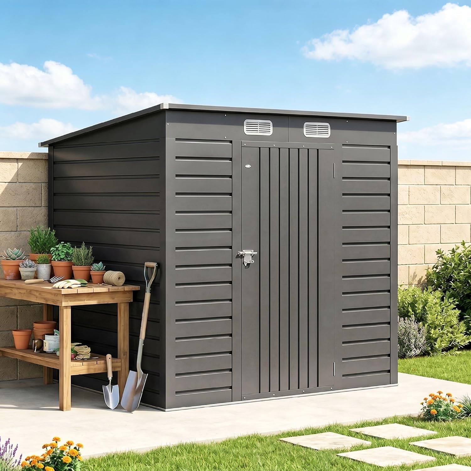 Outsunny - Abri de jardin métal - 191x130x183cm - acier galvanisé, portes verrouillables, aérations