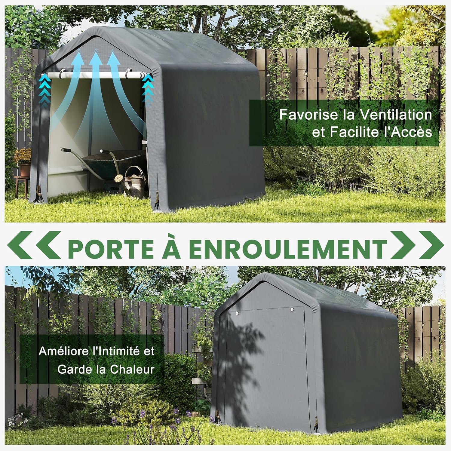COSTWAY Abri de Vélos Extérieur de 240 x 195 x 214 cm, Abri de Garage Portable pour Motos Housse Imperméable avec Porte à Fermeture Éclair Enroulable, Tente de Rangement pour Jardin Cour