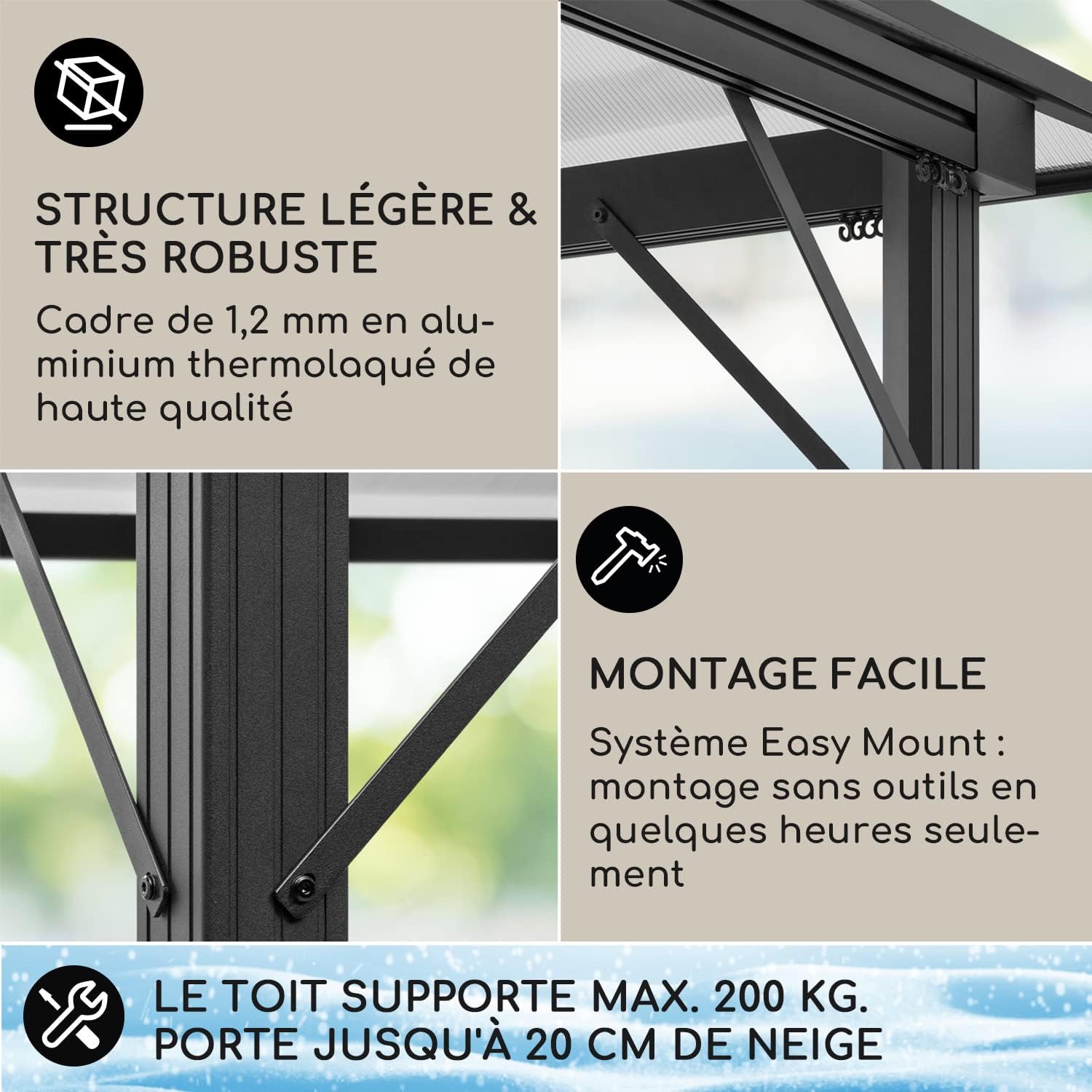 Blumfeldt - Pergola aluminium série Jardin - 3x4m - toit polycarbonate rigide, éclairage LED, verre translucide