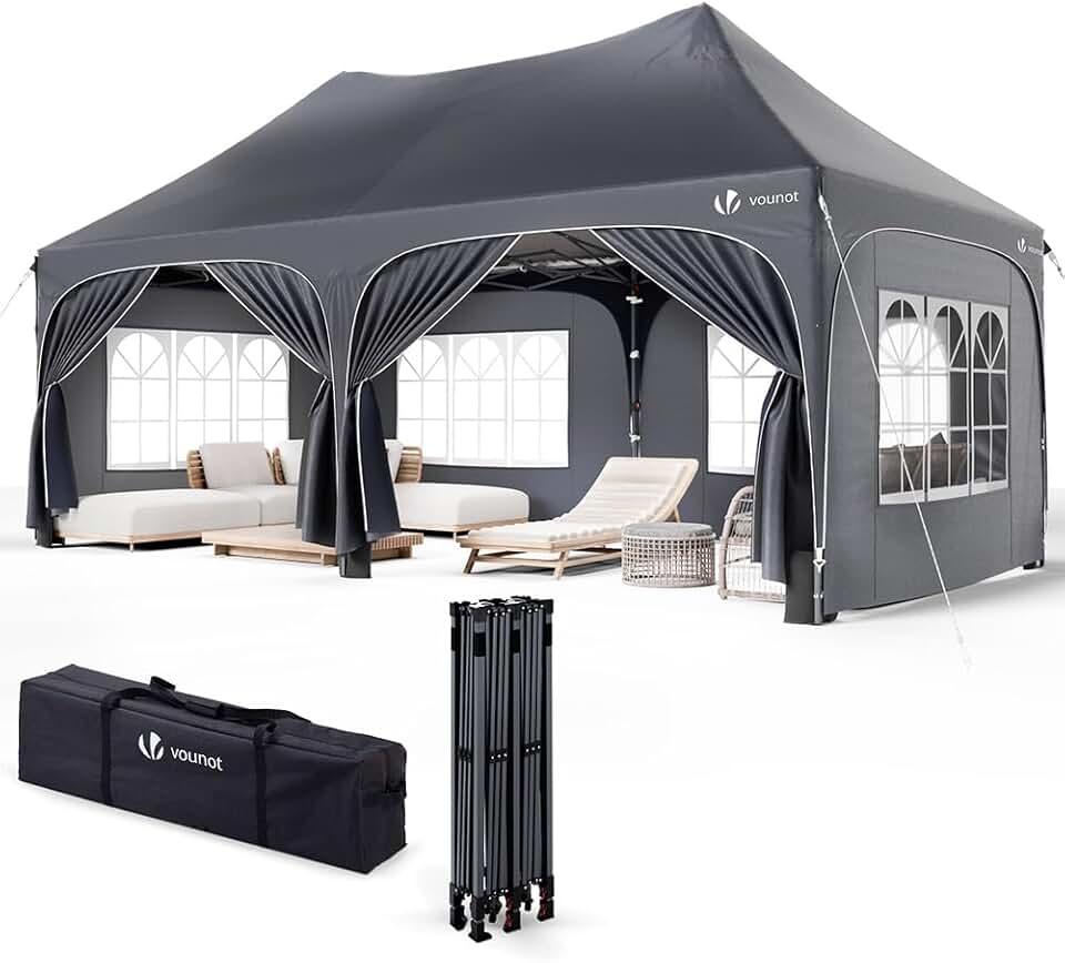 VOUNOT - Barnum pliant 3x6m - 6 parois amovibles, sacs de sable, imperméable, anti-UV, gris