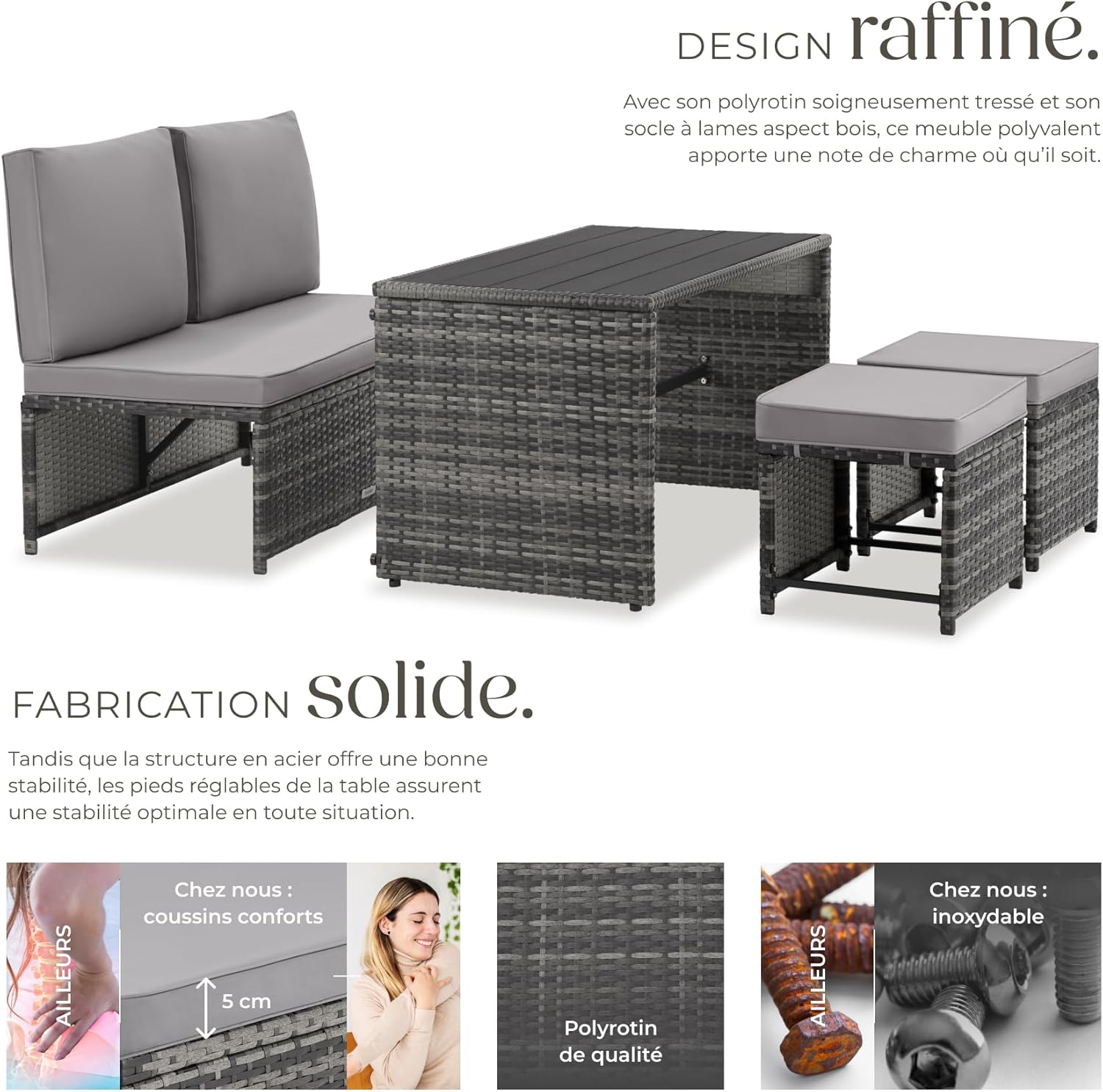 tectake - Salon de jardin 2en1 modulable 4 places - encastrable