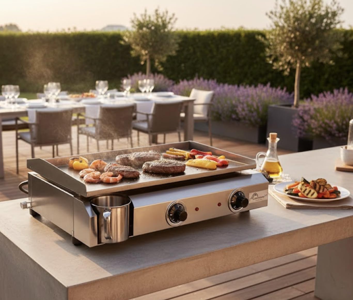 Little Balance - Plancha électrique 2 zones inox 3000W, 60x40cm - 8679
