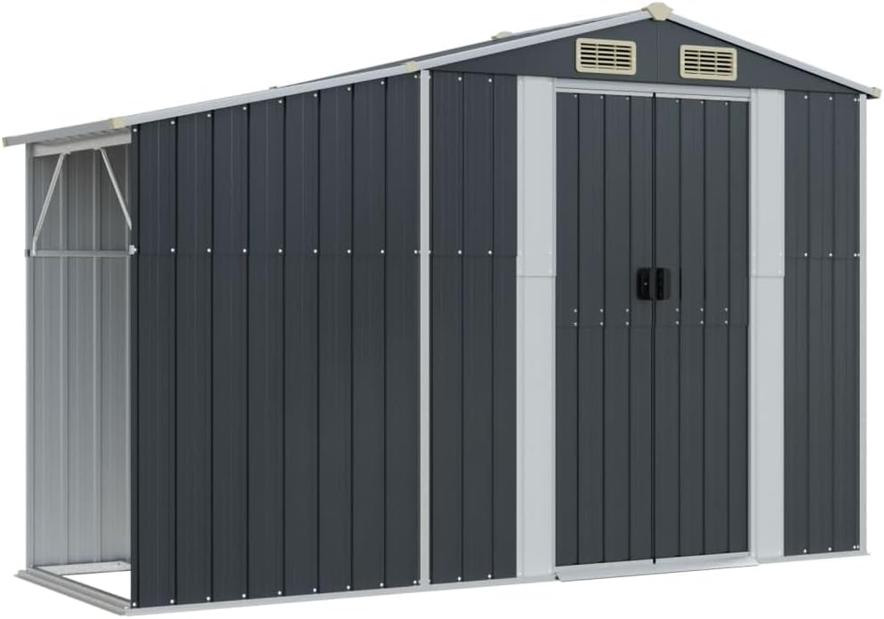 vidaXL Abri de Jardin, Cabane à Outils avec Poignées, Remise à Outils avec Toit Inclinable, Abri de Rangement Patio, Anthracite 277x279x179 cm Acier Galvanisé