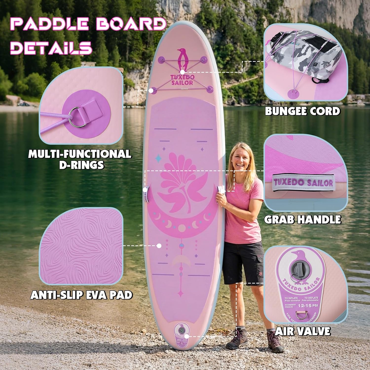Tuxedo Sailor - Paddle Gonflable Adulte - planche SUP - accessoires complets - dimensions standards