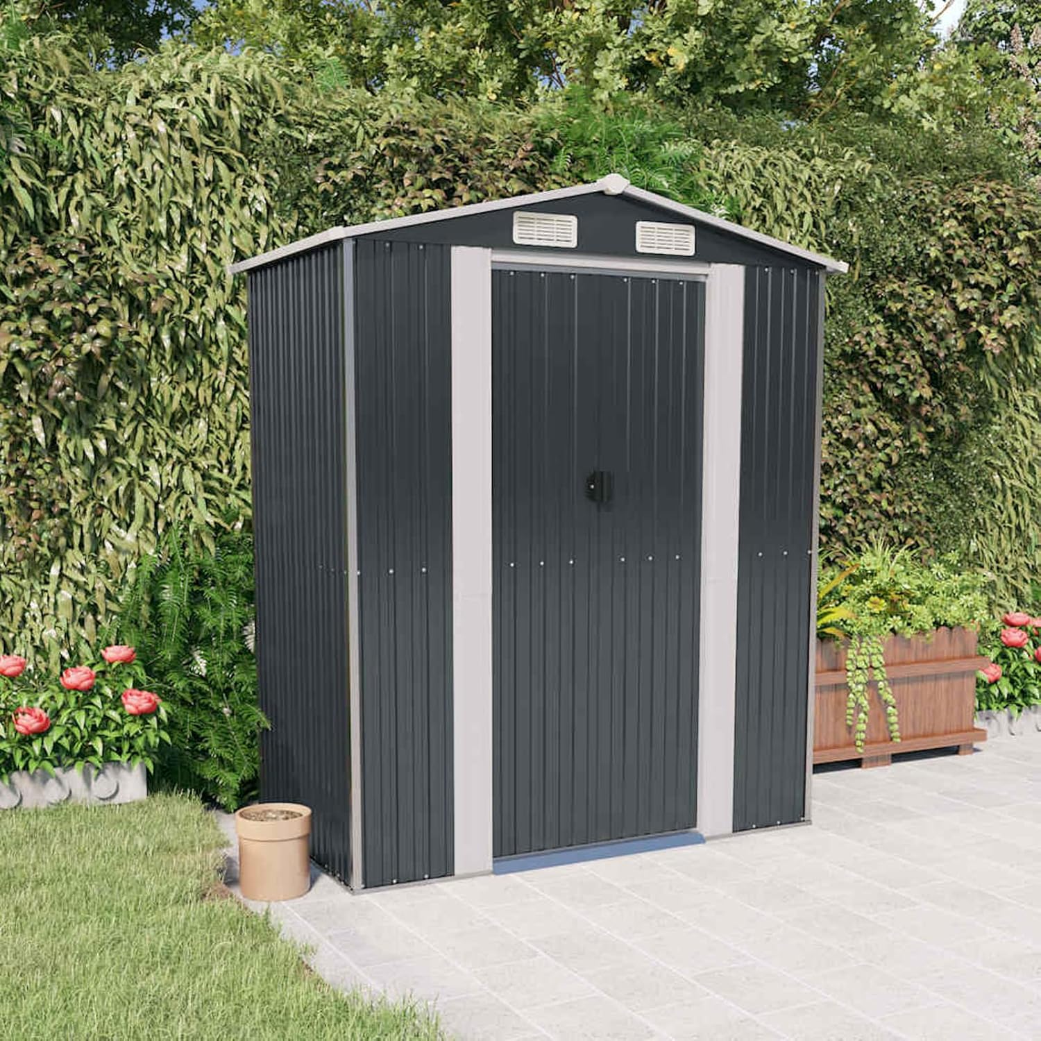 Homgoday Grand Abri de Jardin en Métal Gris Anthracite - Stockage Extérieur Spacieux et Ventilé