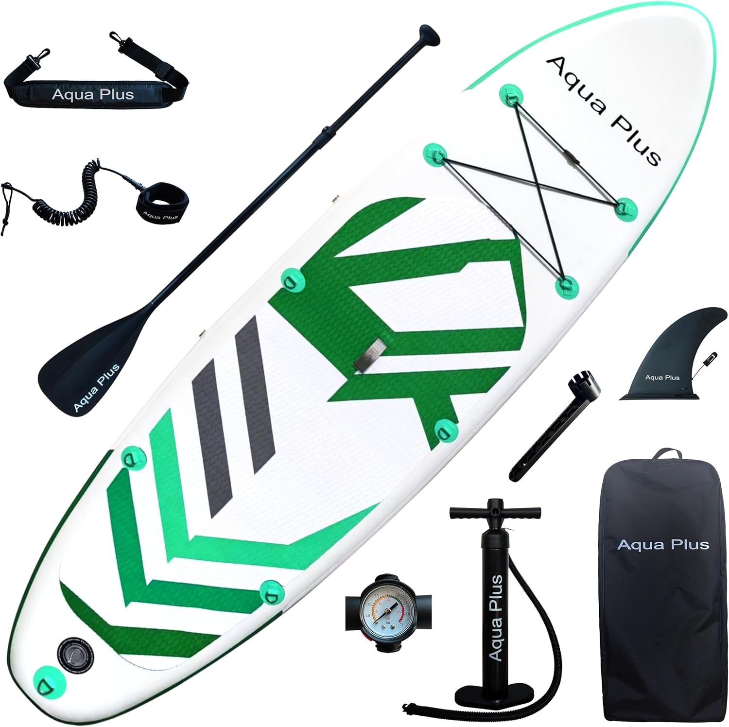 Aqua Plus - Stand Up Paddle Gonflable - 15cm - ISUP, pagaie, pompe, adulte/junior