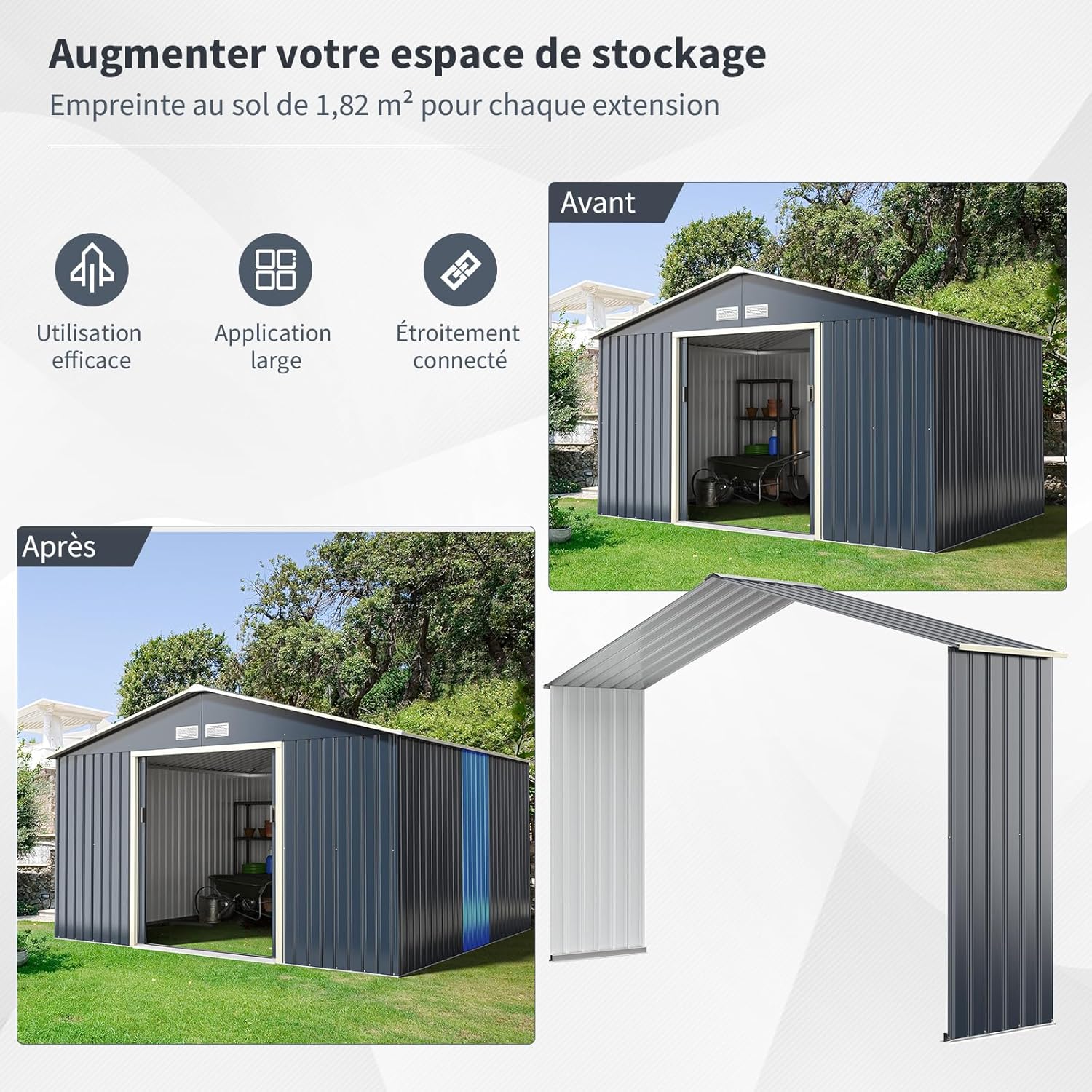 COSTWAY Abri de Jardin Métal 10㎡ 2 Portes Coulissantes Verrouillables, 4 Trous d’Aération, Toit Penché, Cabane Jardin Exterieur Gris pour Vélo, Poubelle, 340 x 319 x 210 cm