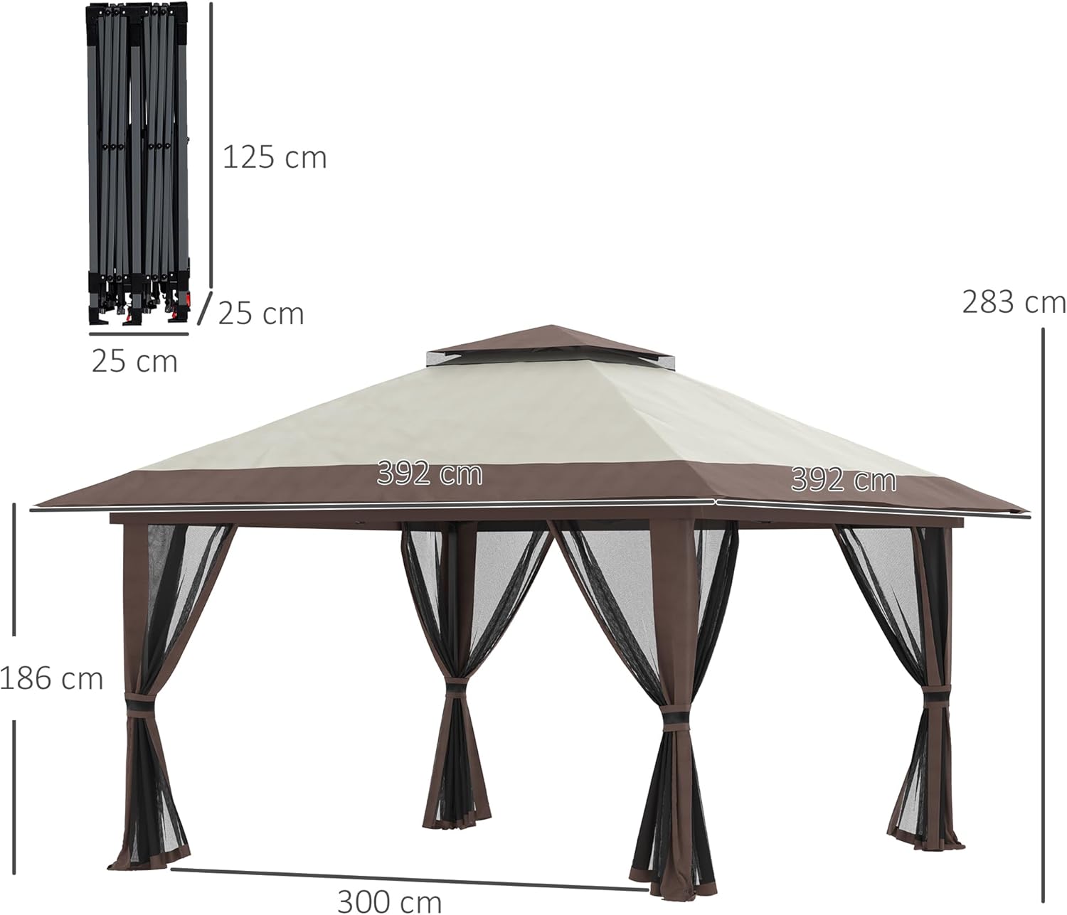 Outsunny - Tonnelle pop-up 4x4 m, double toit, moustiquaires, UV50+