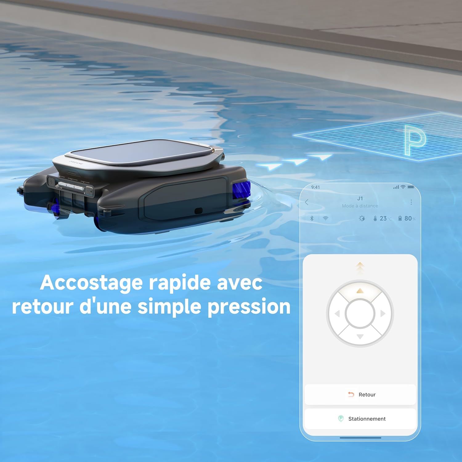 DREAME J1 Écumeur de Piscine robotisé, Technologie avancée PoolSense, Nettoyage Complet à 360°, Fonctionnement continu 24/7, Planification Intelligente de la trajectoire, Contrôle par Application