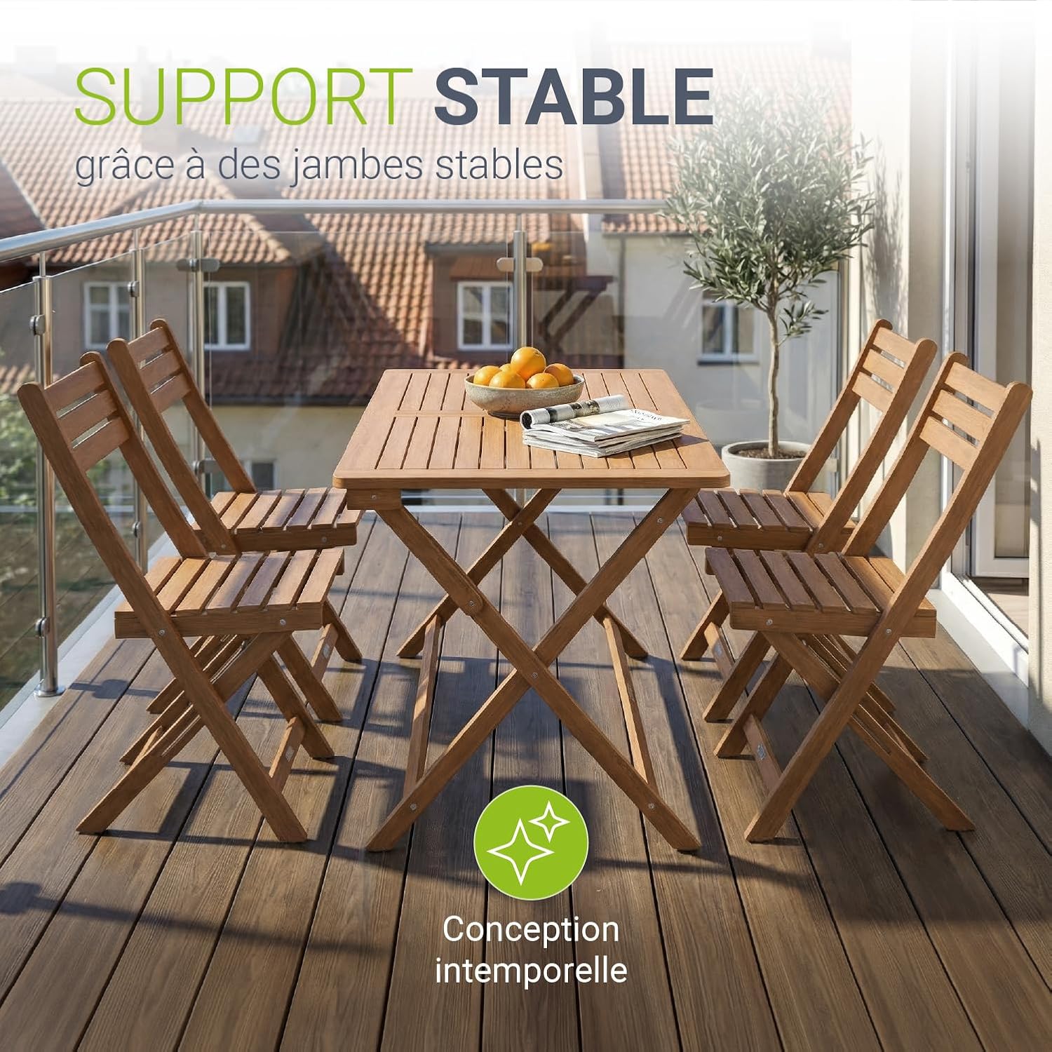 Juskys - Rimini - set 4 chaises et table acacia, stable, durable