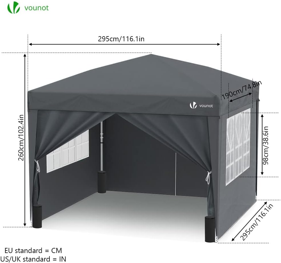 VOUNOT - Tonnelle pliante jardin - 3x3m - 4 côtés, sacs de sable, housse