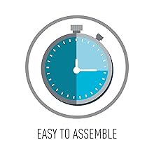 Le texte indique « FACILE À ASSEMBLER ». Séquence d'icônes d'horloge montrant la progression du temps d'assemblage en bleu et en gris.