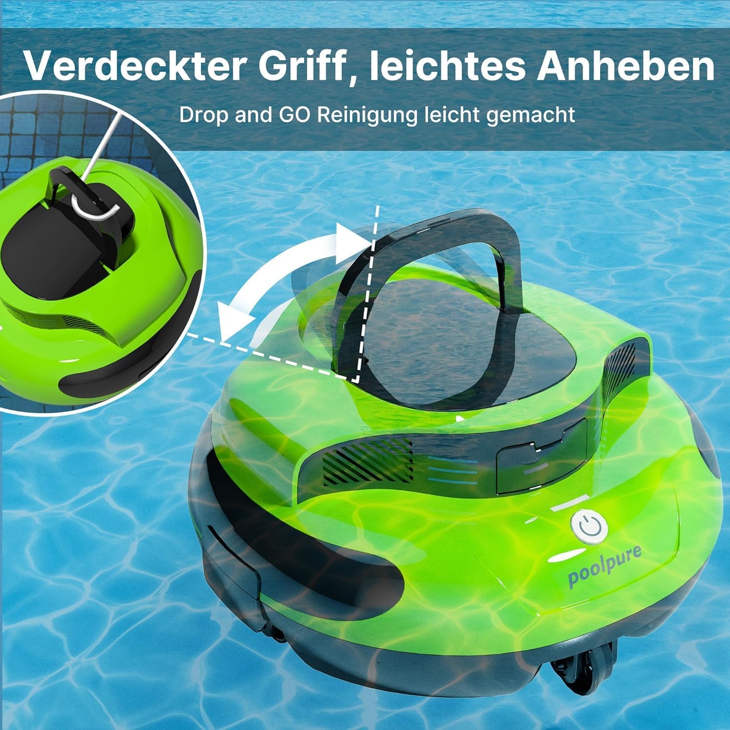 POOLPURE - aspirateur piscine sans fil - 5000mAh, double moteur, LED, 90m², IPX8