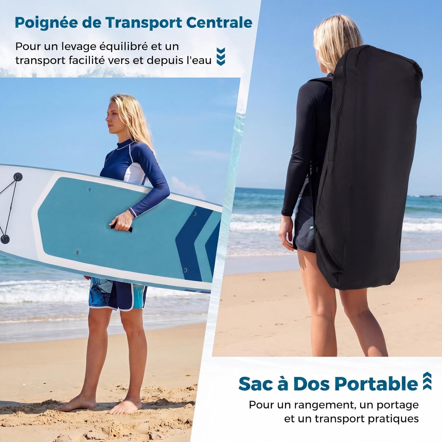 COSTWAY - Paddle board gonflable - réglable, sac à dos, pompe, sécurité