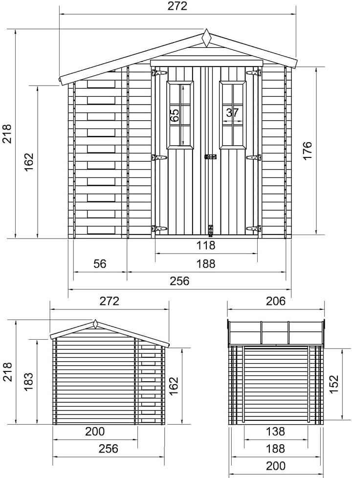 Timbela - abri jardin bois & range bûches - 206x272x218 cm - toit étanche, fenêtres M386C