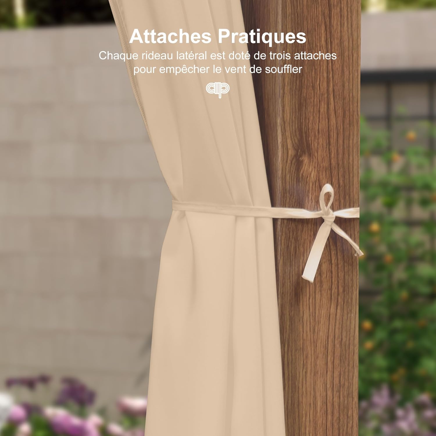 PURPLE LEAF - Pergola alu finition teck 4x3m - toile rétractable, rideau, kaki