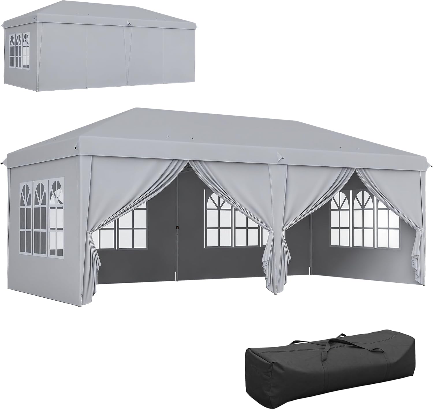 Outsunny - Tonnelle pliante 3x6m, acier renforcé, côtés amovibles, sac, gris