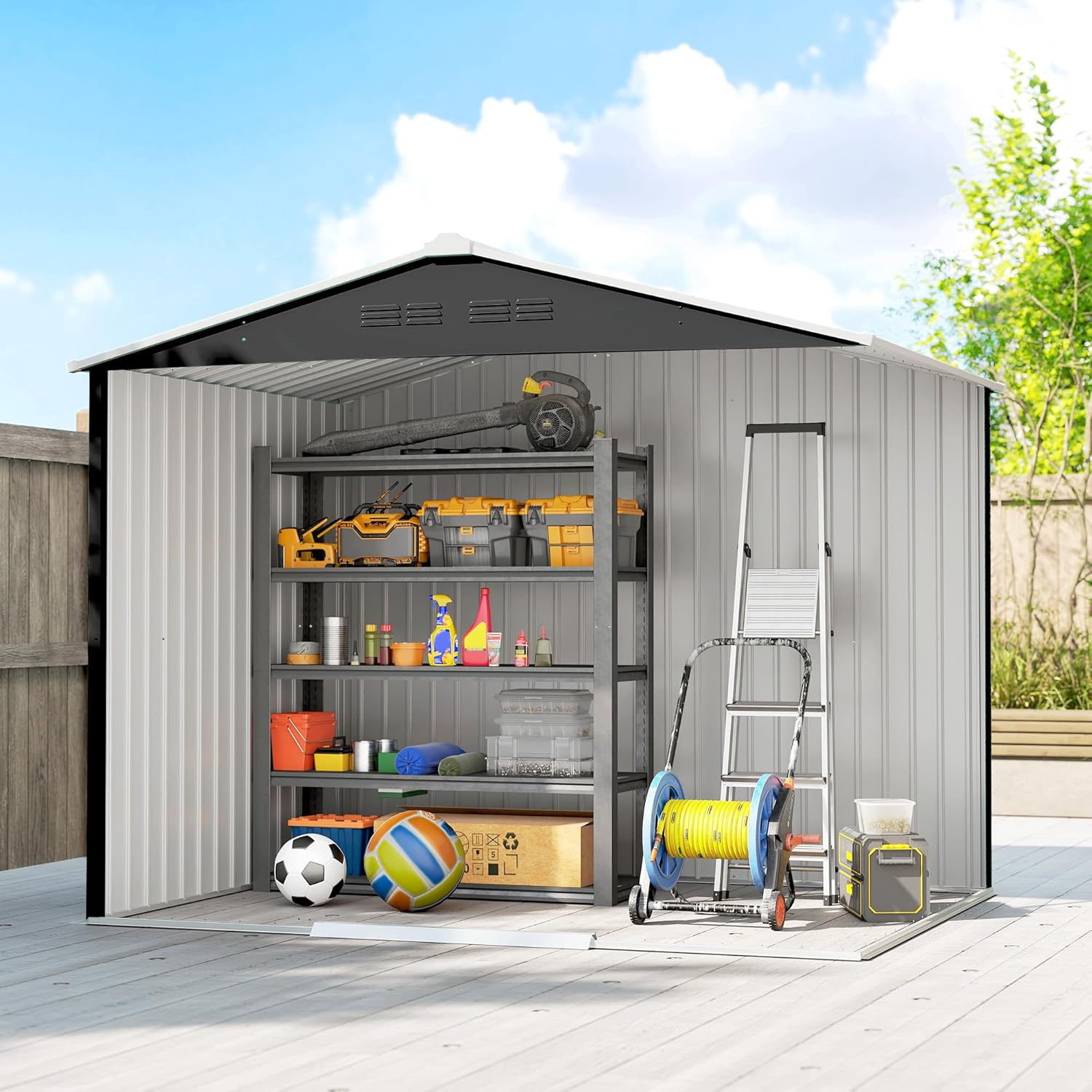 Outsunny Abri de Jardin extérieur 3,6 m², 236 x 171 x 191 cm, abri de Jardin métallique avec Portes coulissantes et Fentes d'aération, pour Le Rangement d'outils, Gris foncé