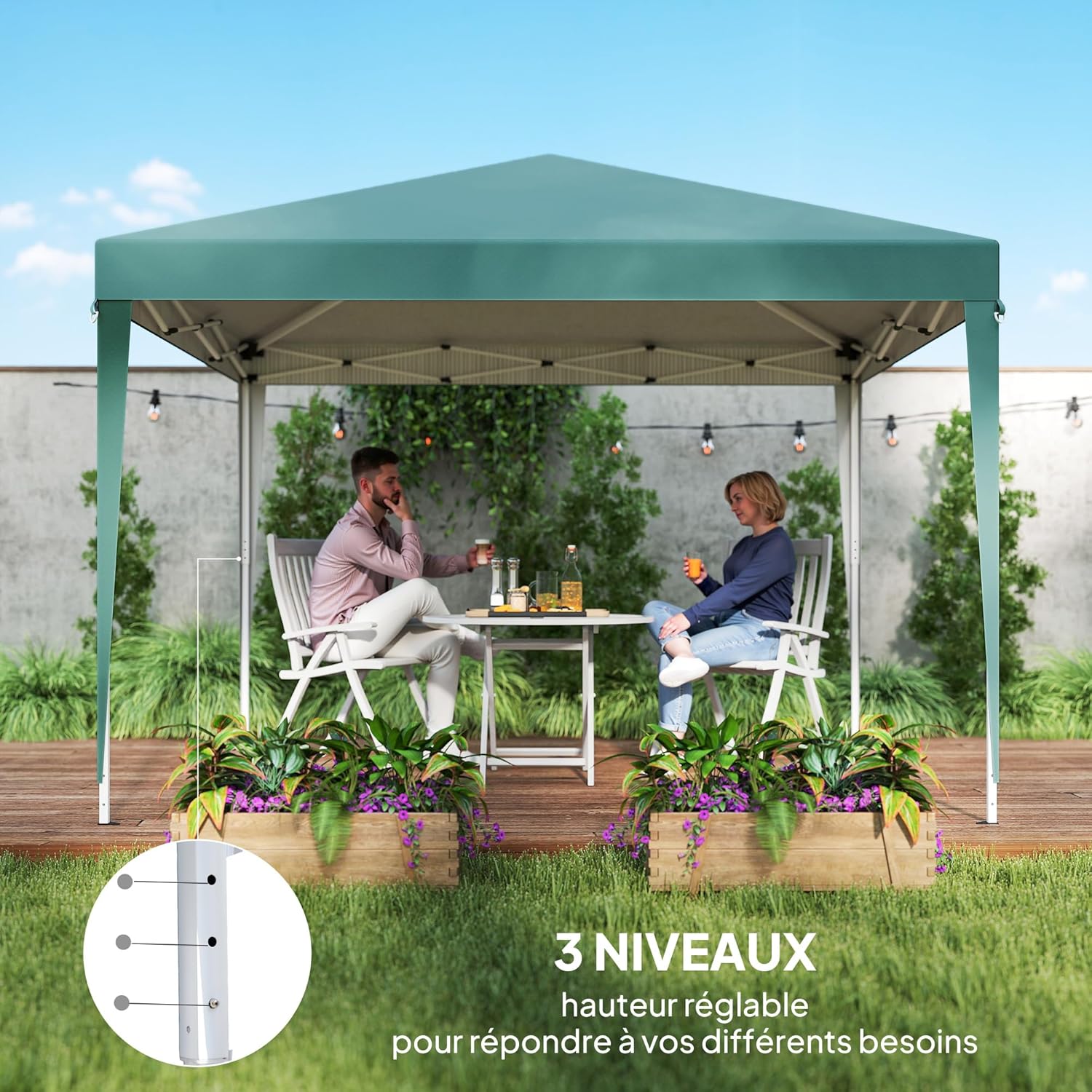 Outsunny - tonnelle pliante 3x3m - anti-UV, sac de transport, acier, vert