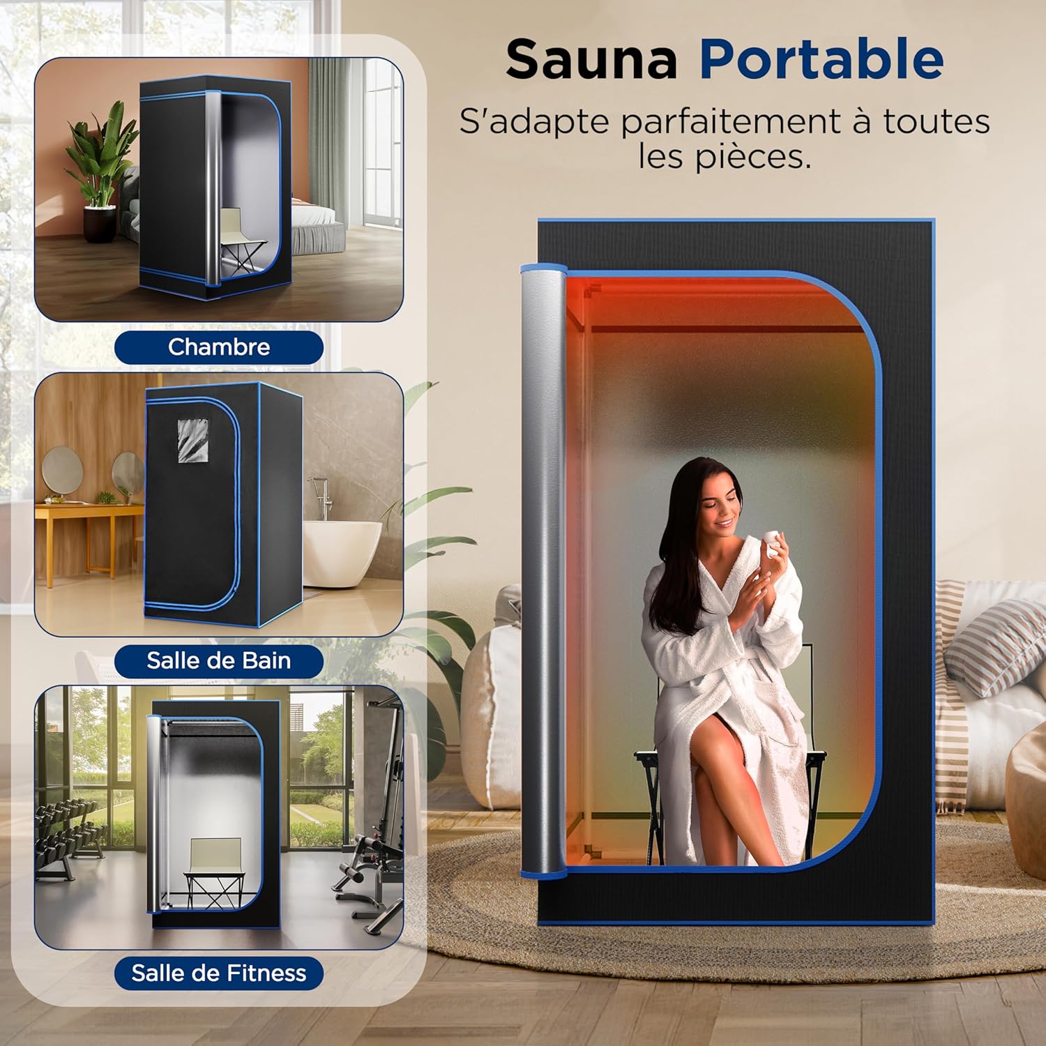 SereneLife Sauna Infrarouge Portable – Tente Chauffante Pliable avec Chaise Pliante et Coussin Chauffant pour Les Pieds – Spa Maison – Détox – Perte de Poids
