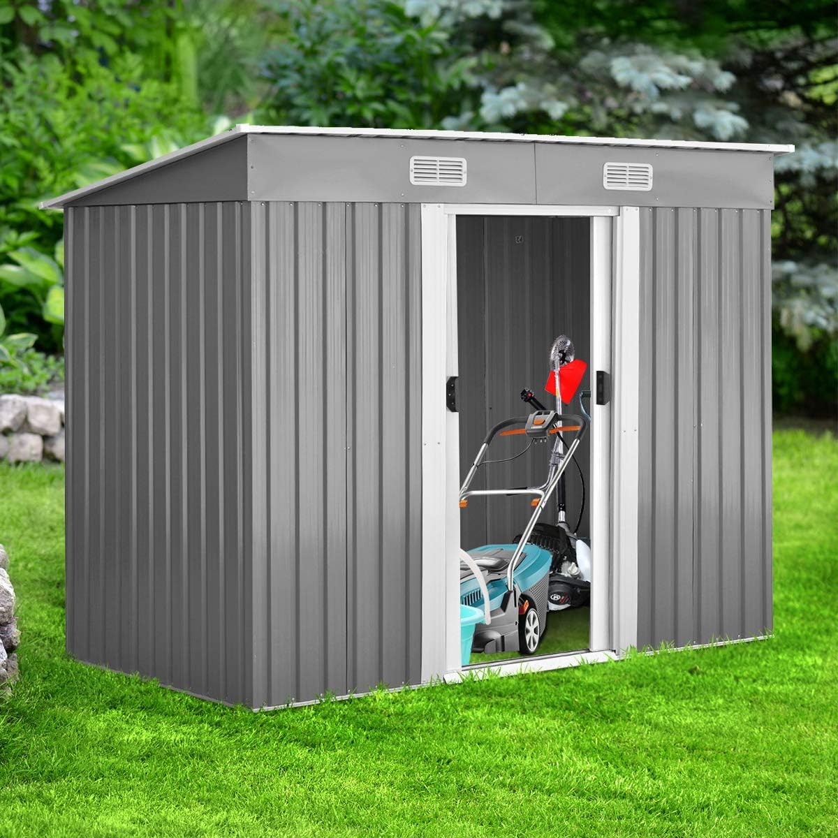 COSTWAY - abri de jardin extérieur, 238x131x181 cm, 2 portes coulissantes