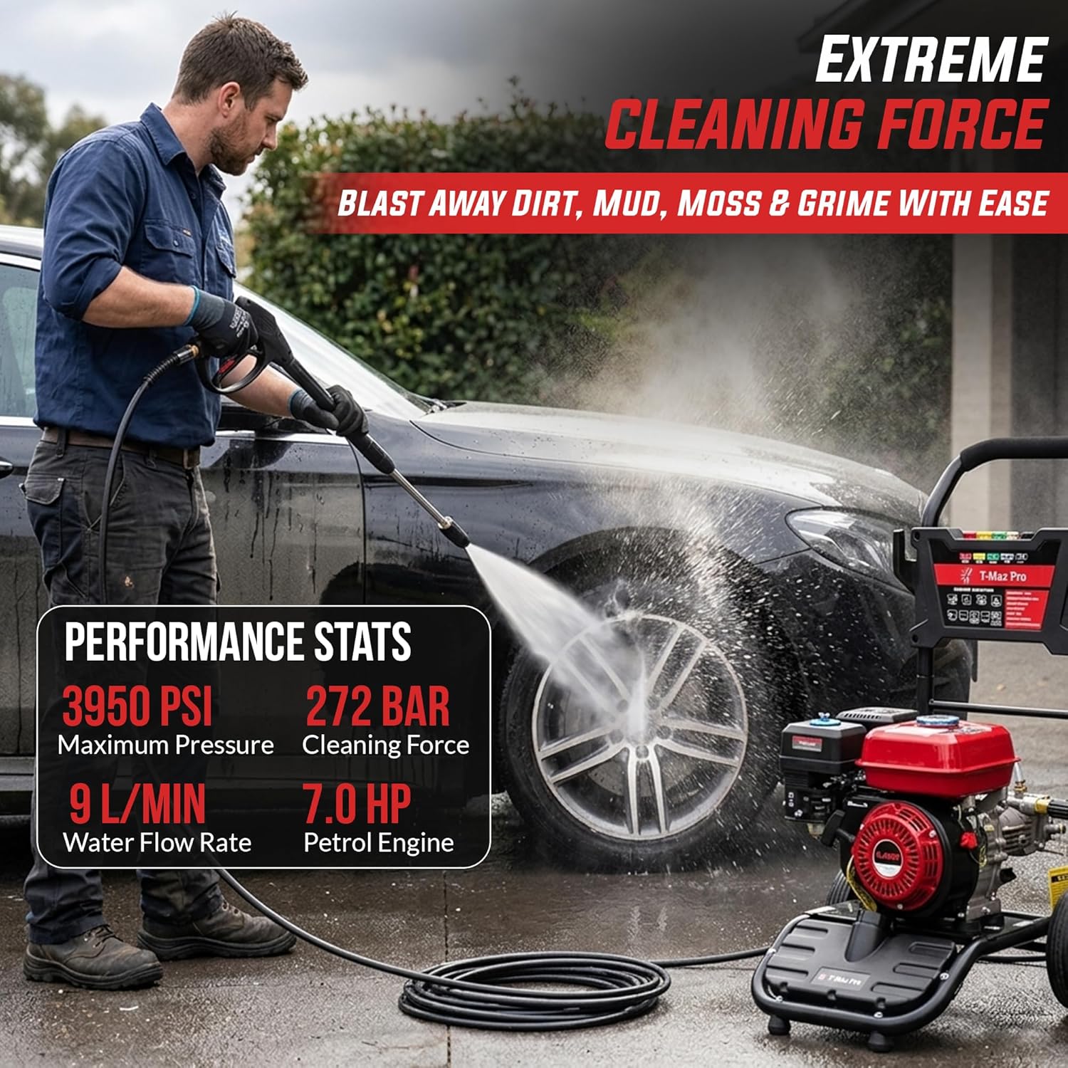 Dealourus – Nettoyeur haute pression 8,0 HP – grandes roues – démarrage facile – usage intensif