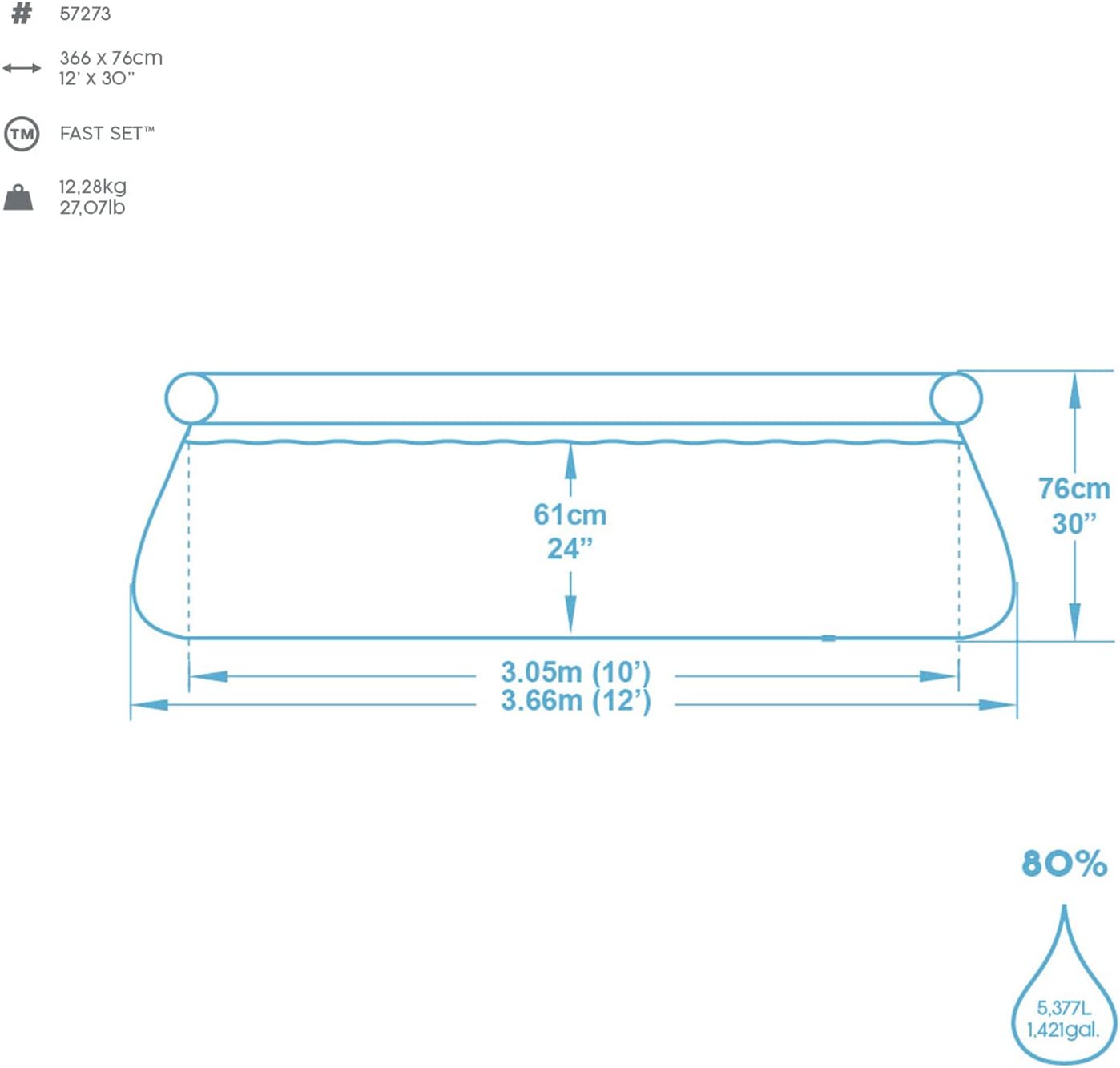 Bestway Piscine autoportante Fast Set Ronde 366 x 76 cm