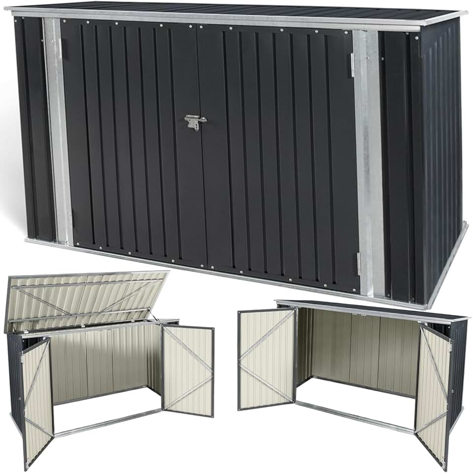 TERRE JARDIN - Abri de jardin métal 210x105x130cm - toit ouvrant, double porte, rangement vélos