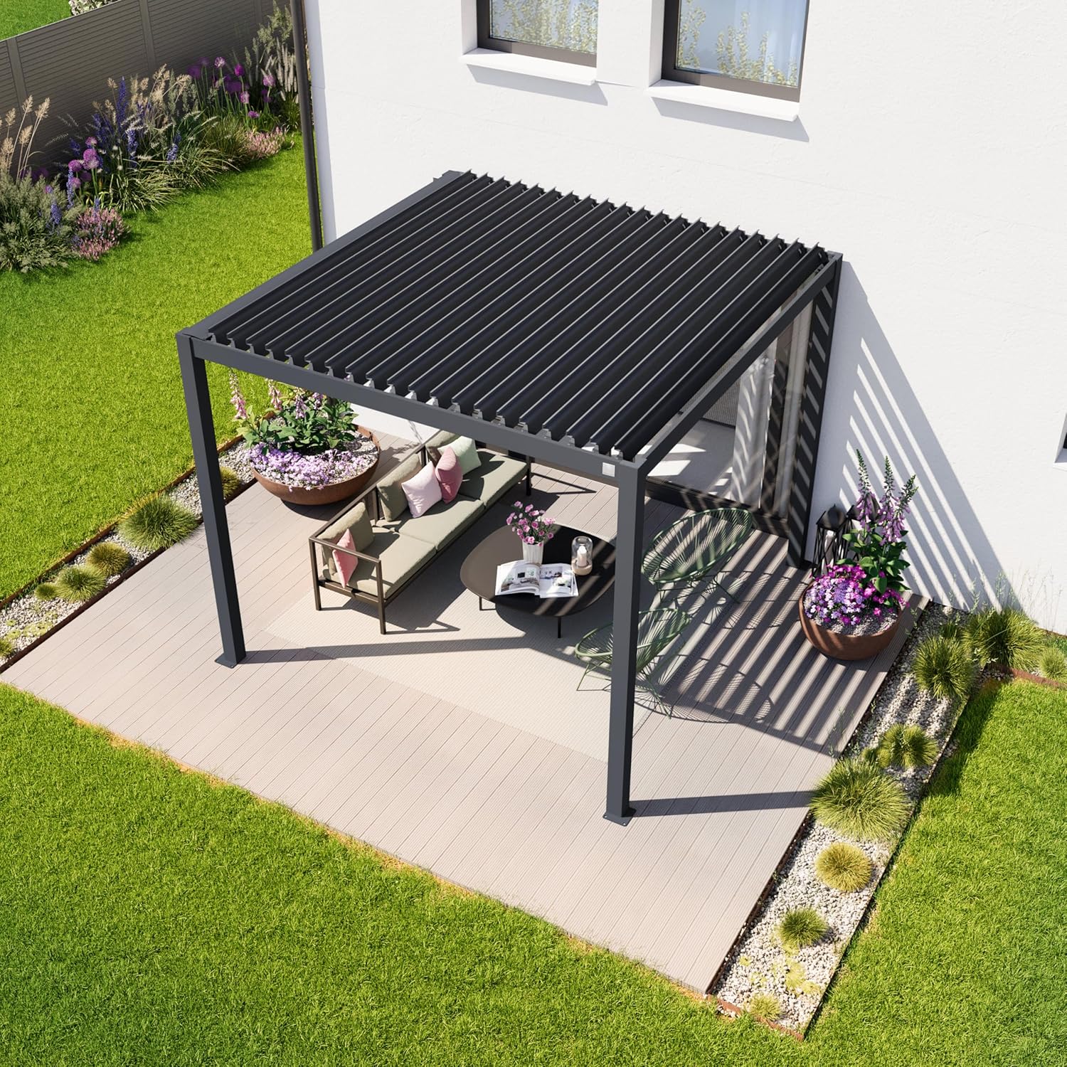 PRIMEYARD - Pergola série standard - 3x3 m alu et lames acier orientables