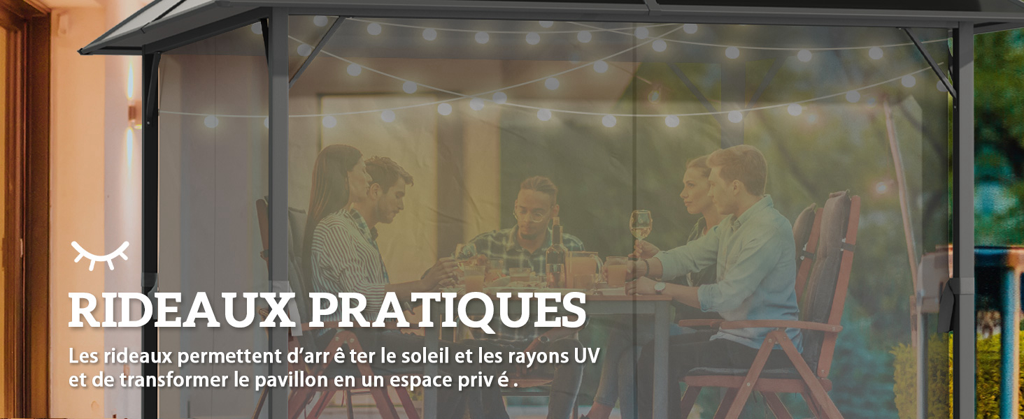 avec rideaux d'intimité rétractables, protégeant les occupants de la vue et des rayons UV