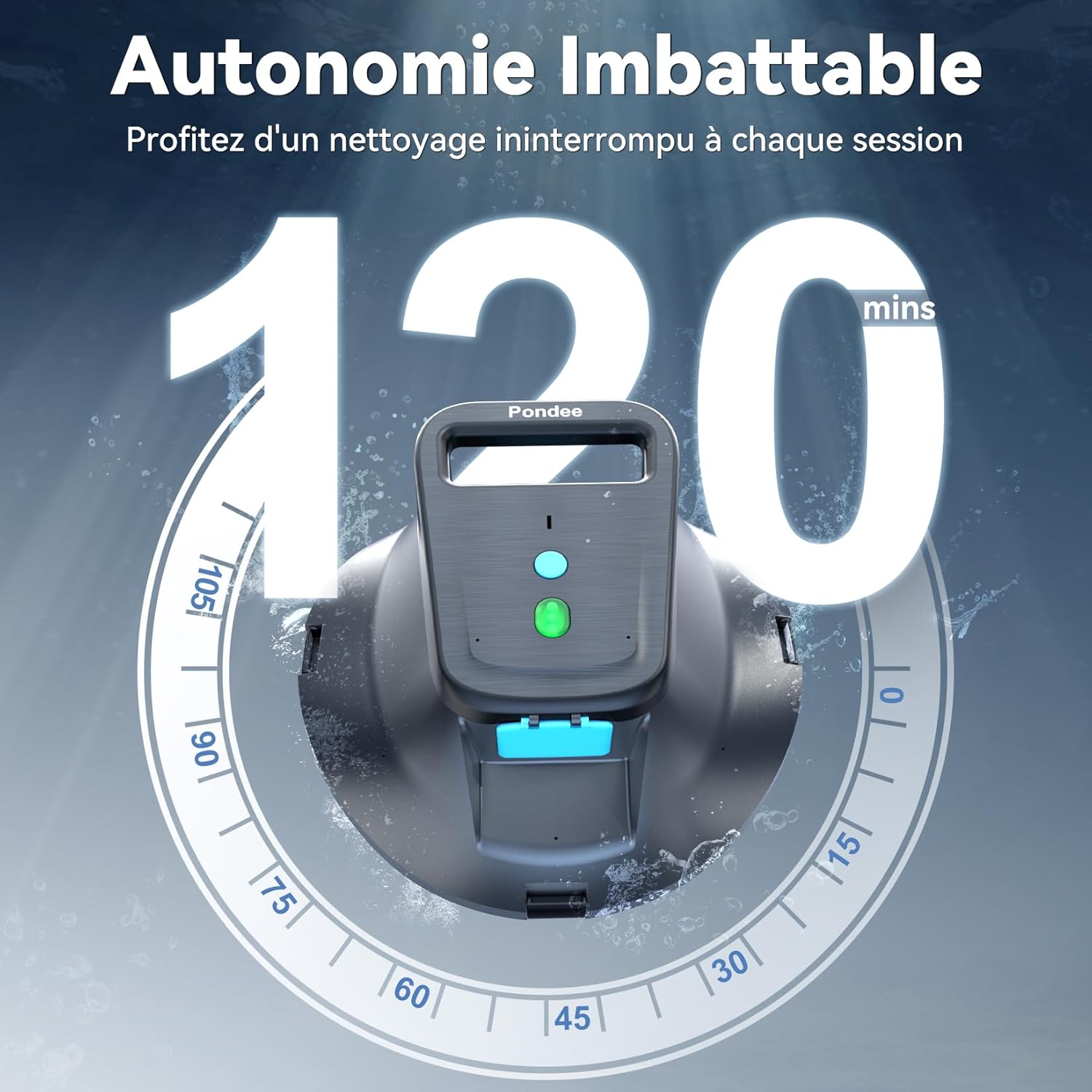 Pondee - X1 série - 80 m² - robot piscine sans fil, 120 min autonomie, X1