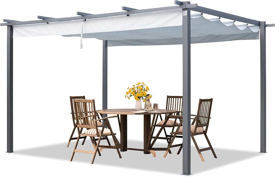 PRIMEYARD - Pergola pavillon série - 3x4 m, toit rétractable, acier, gris