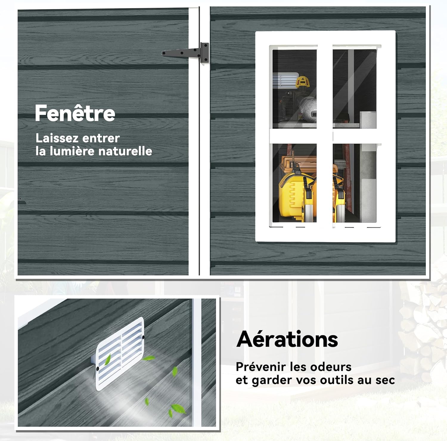 Outsunny - abri jardin résine, 3,3m², alu, plancher, fenêtres, 182x182x183cm