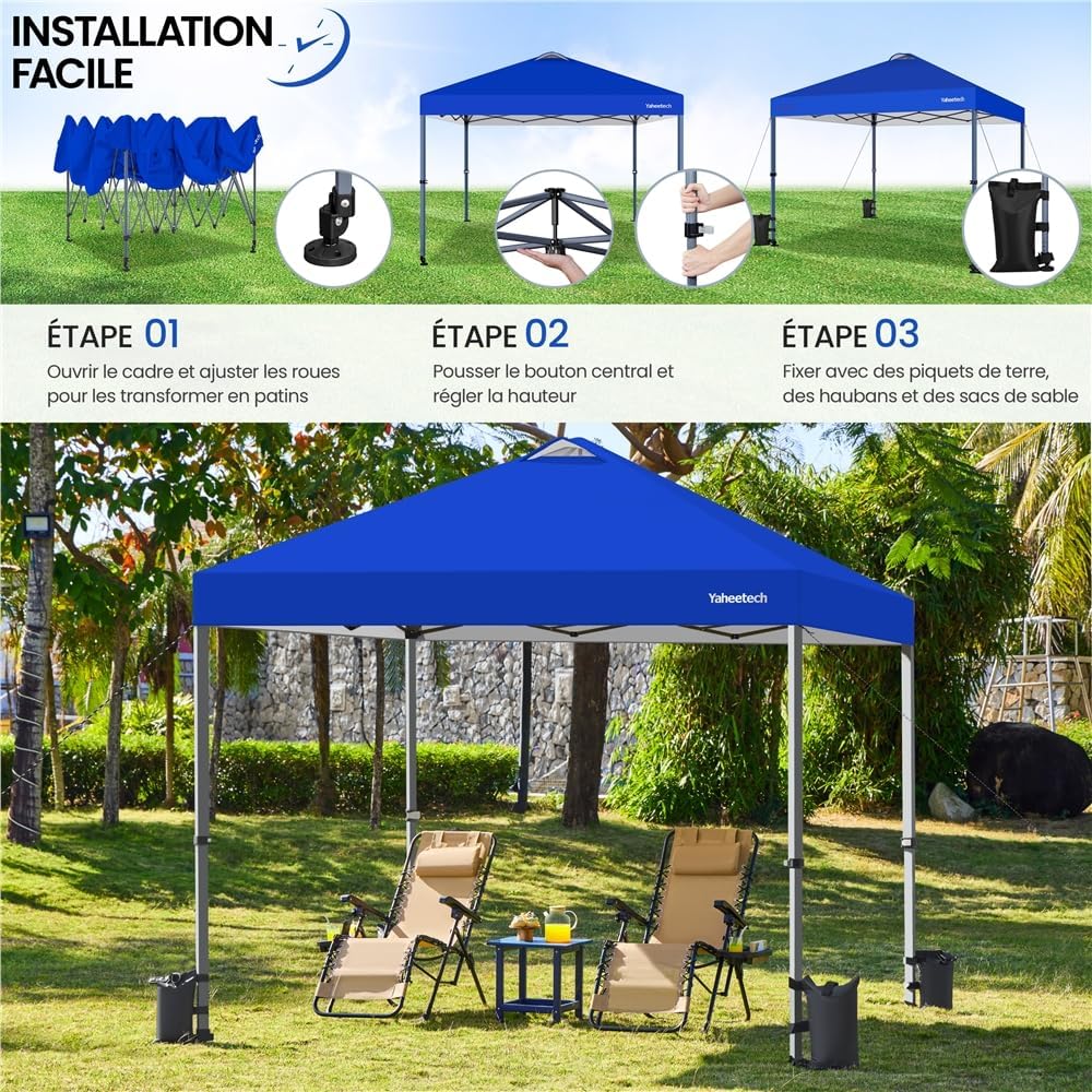 Yaheetech - Tonnelle pliante 3x3m - roulettes, UV50+, accessoires