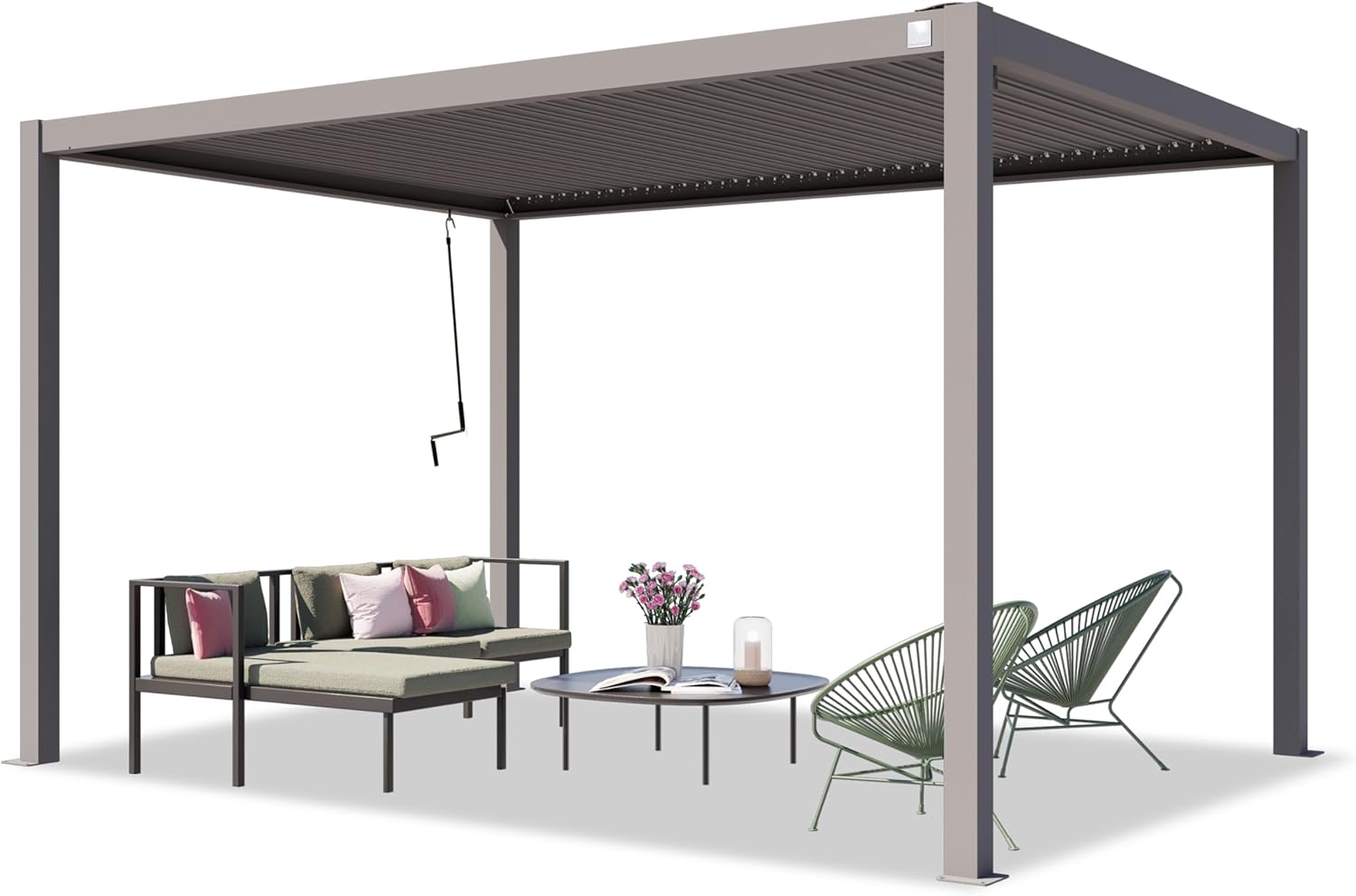 PRIMEYARD Pergola 3x4 m poteaux en Aluminium avec Lames orientables en Acier pavillon Gris