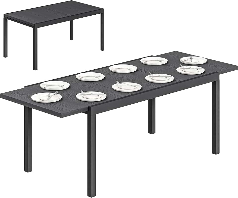 Outsunny - Table Extensible - 154-214 cm - Aluminium bois, pieds réglables, 8-10 pers.