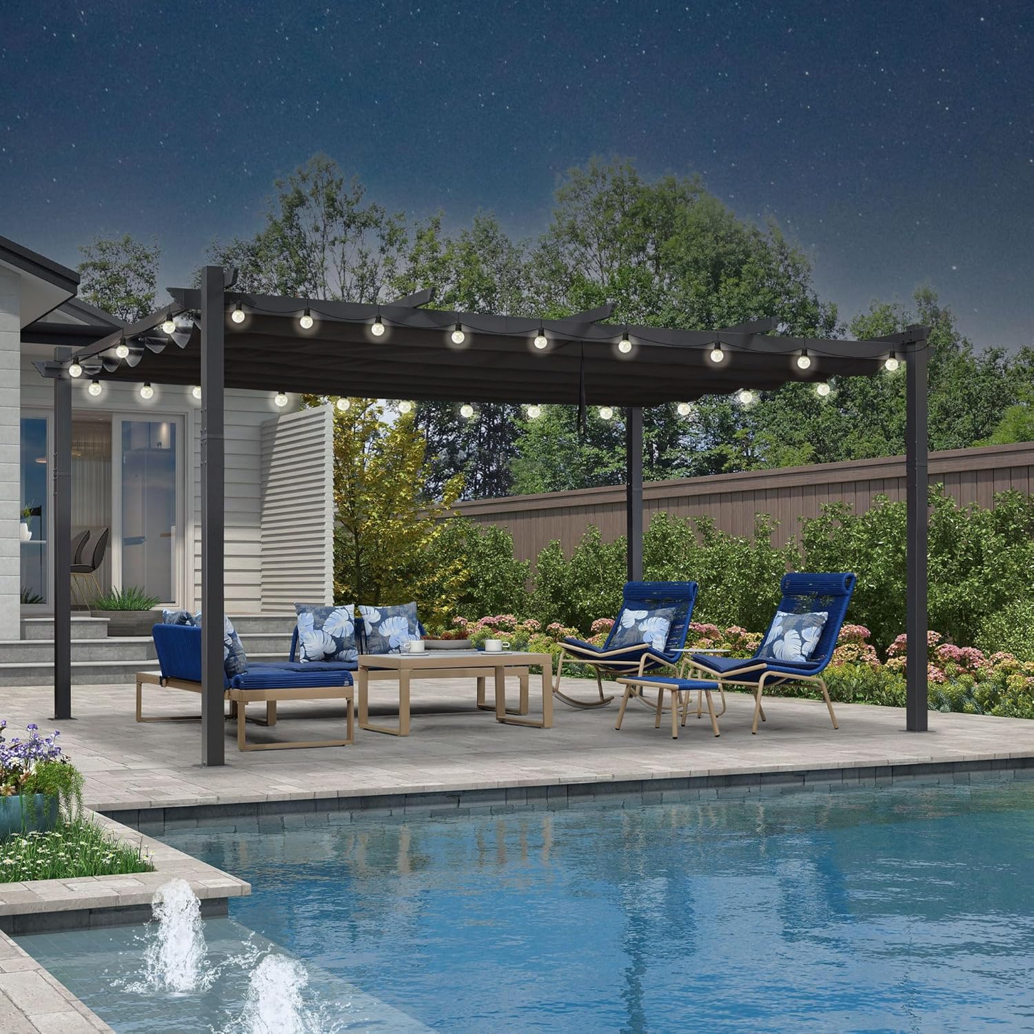 PURPLE LEAF - pergola aluminium - 4,8x3,5m - LED, toit rétractable, tissu mass teinté, structure résistante